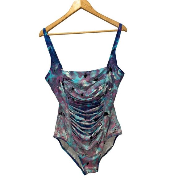 Calvin Klein Women's Printed Pleated Tummy Control One Piece Swimsuit Size 16 - Picture 1 of 7